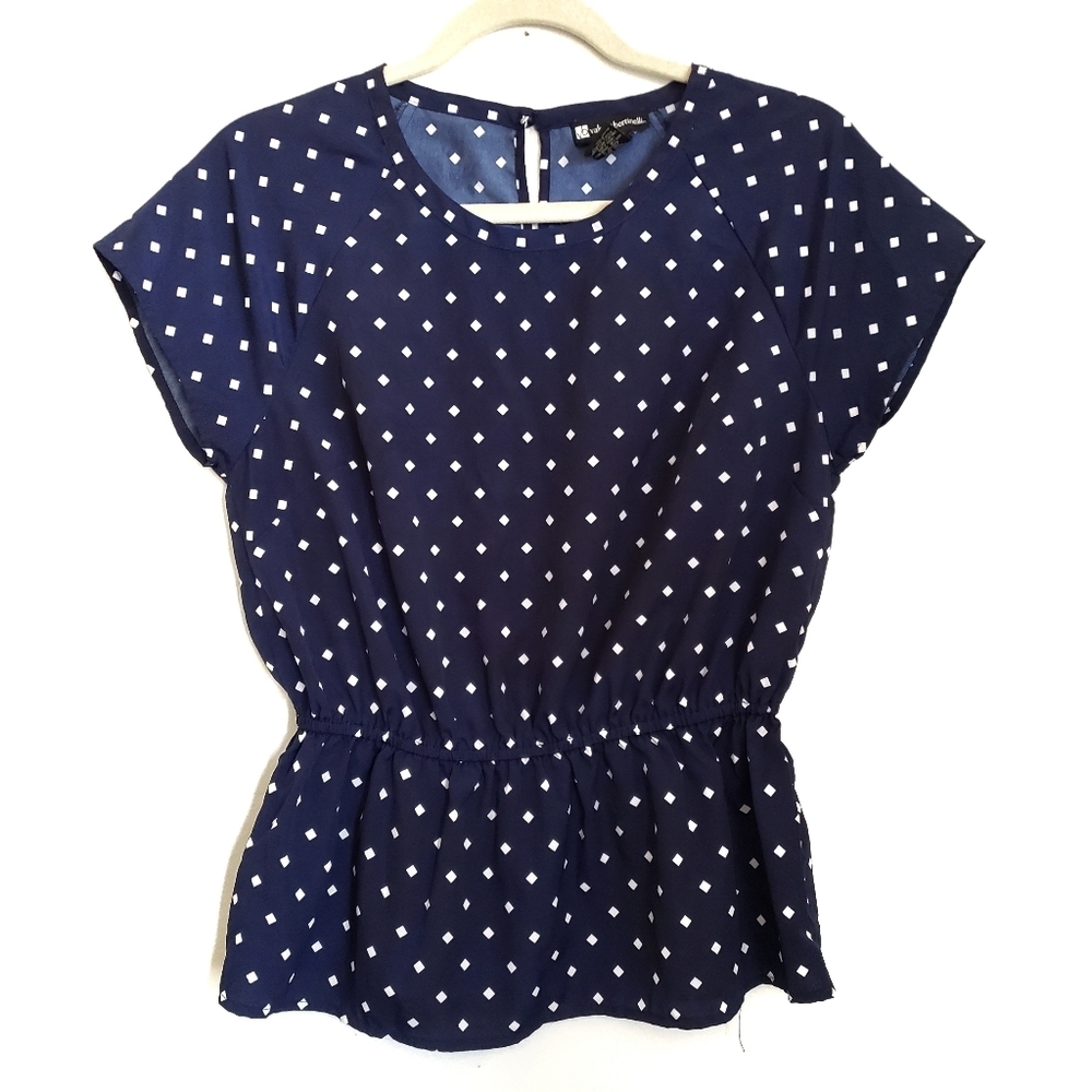 Valerie Bertinelli Top S Small Blue Ruffle Hem Short Sleeve